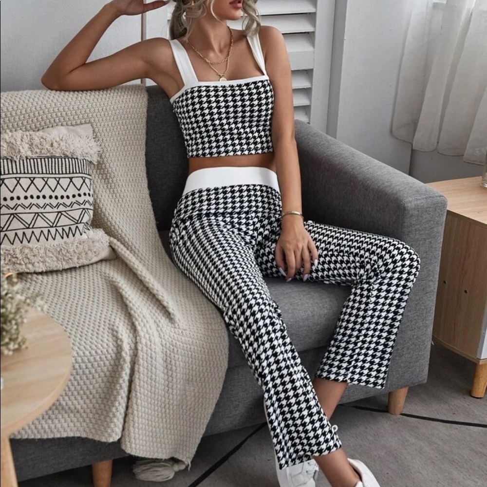 Houndstooth black and white print co-ord tank and pants matching set